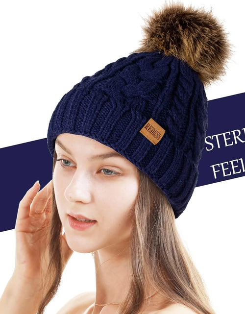 Load image into Gallery viewer, Women Winter Pompom Beanie Hat with Warm Fleece Lined, Thick Slouchy Knit Skull Ski Cap-Mix Black
