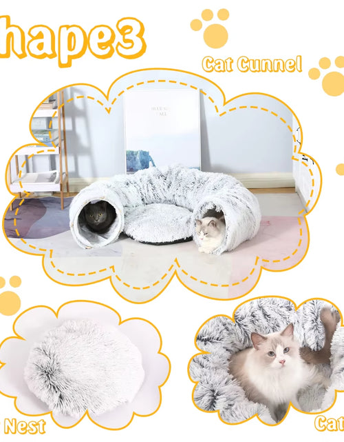 Load image into Gallery viewer, Plush Pets Cat Kennel Gray Foldable round Cats Nest Crossing Tunnel Bed Winter Warm Collapsible Basket Cushion Mat Pet Supplies
