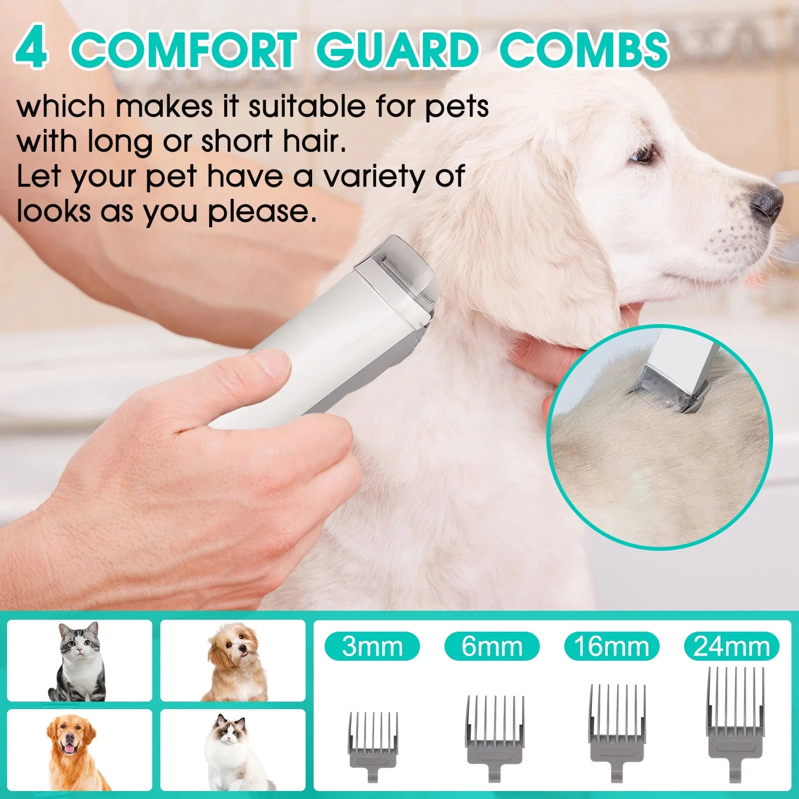 Pet Grooming Kit & Vacuum, 11Kpa Low Noise Pet Groomer Vacuum Suction with 3 Suction Mode, 5 in 1 Dog Vacuum, 2.5L Dustbin for Dogs, Cats and Other Animals