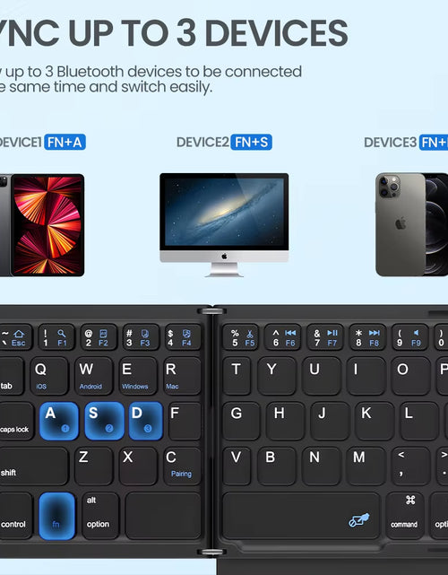 Load image into Gallery viewer, Portable Quadruple Folding Wireless Bluetooth Keyboard with Foldable Touchpad for Windows Android IOS Tablet Ipad Phone
