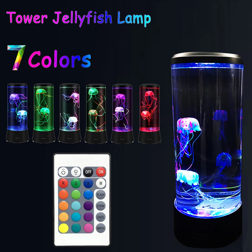 Jellyfish Lamp Color Changing Remote Control Aquarium Tank LED Night Light Birthday Gift USB Charging Relaxing Mood